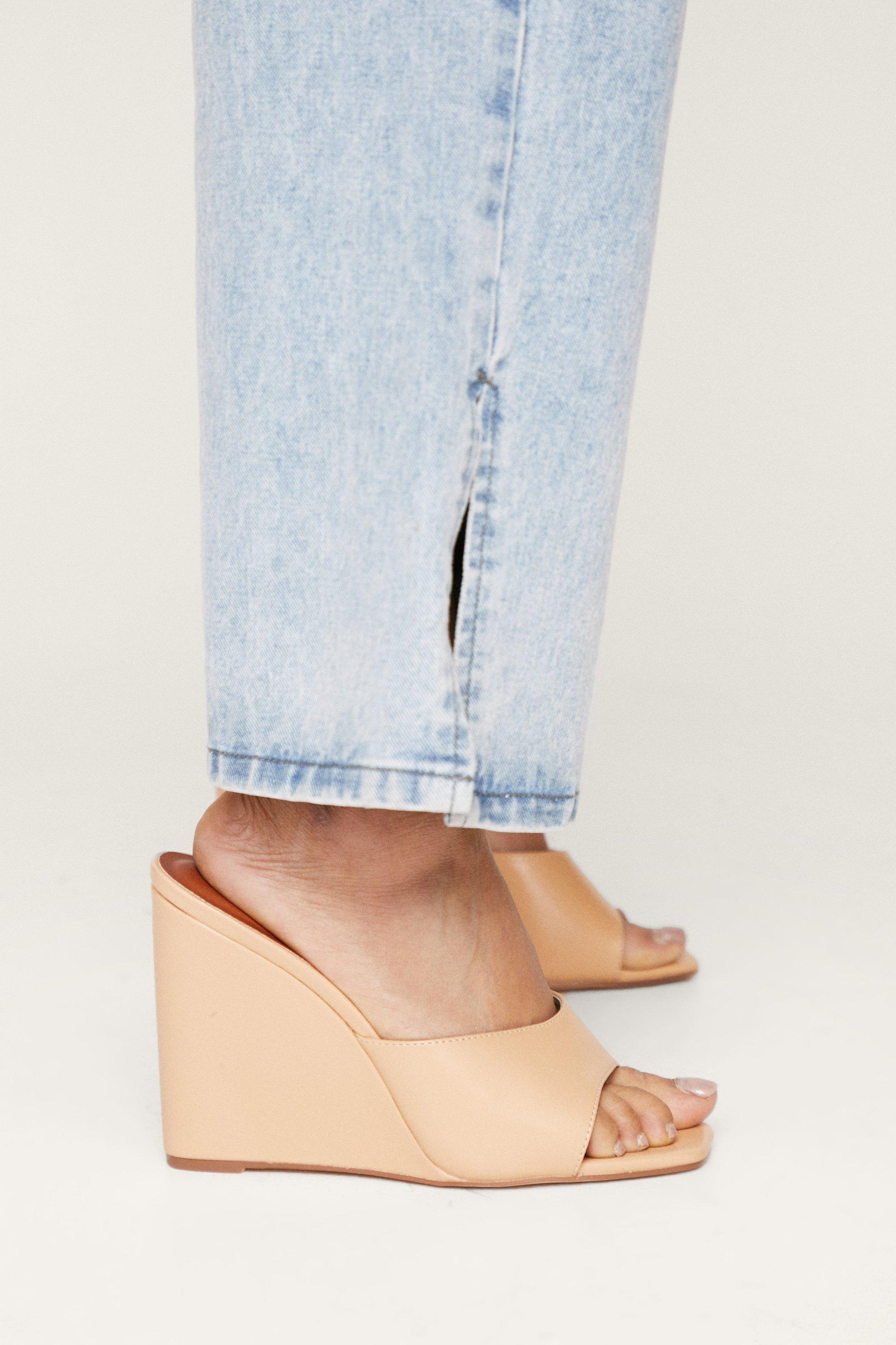 Faux Leather Open Toe Mule Wedges