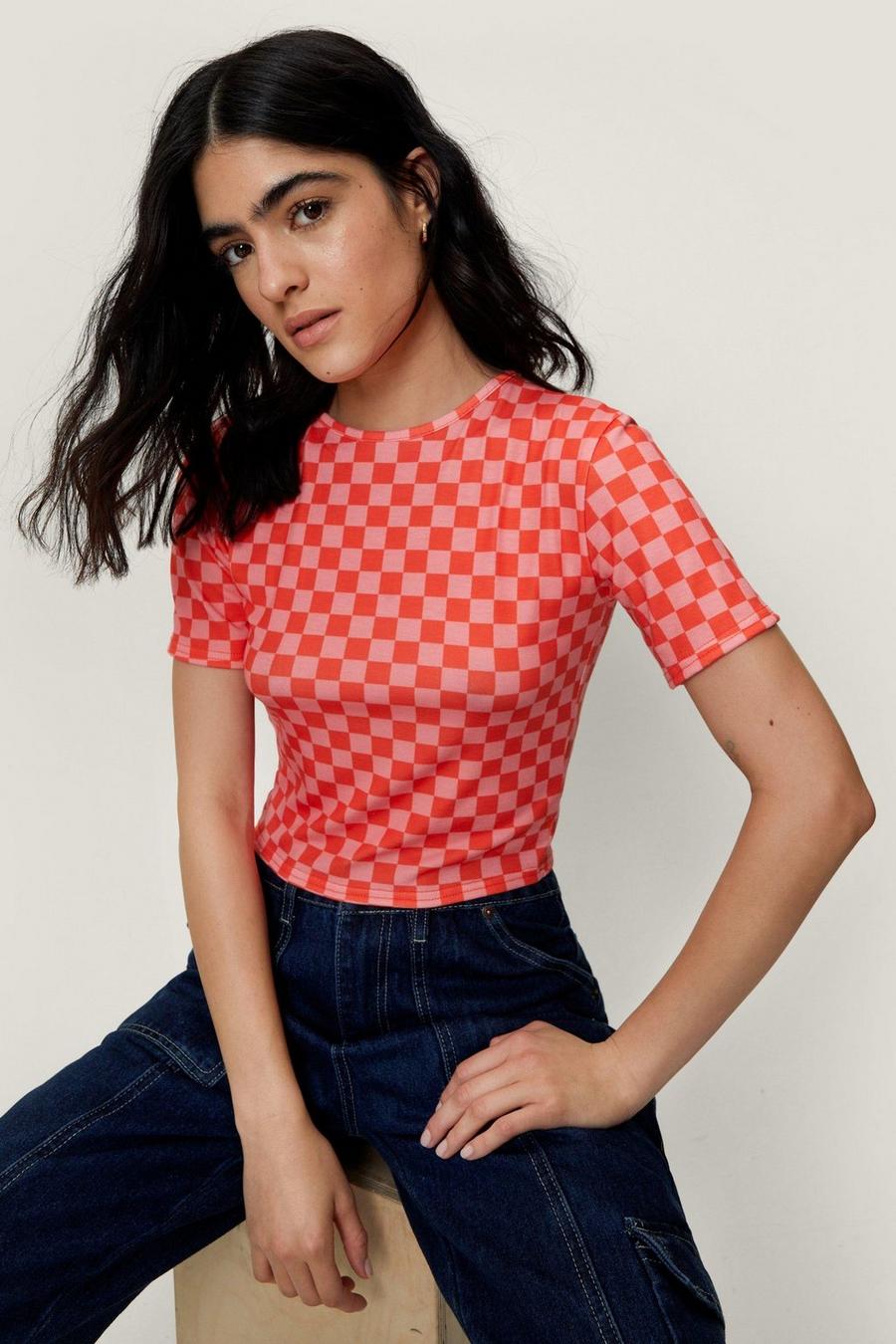 Checkerboard Cropped Short Sleeve Top image number 1