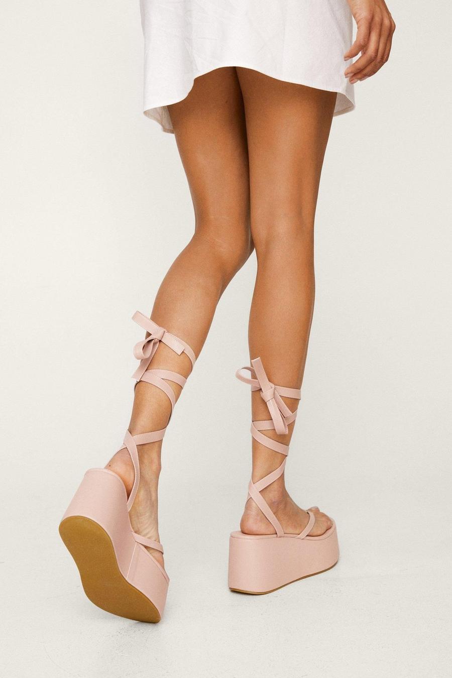Nude Faux Leather Strappy Toe Thong Wedges