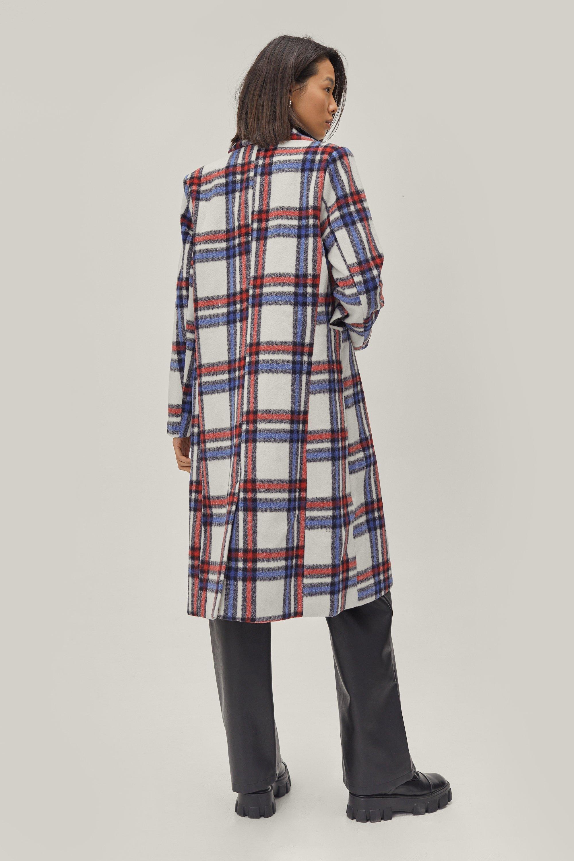 Tailored Double Breasted Longline Check Coat boohoo NZ