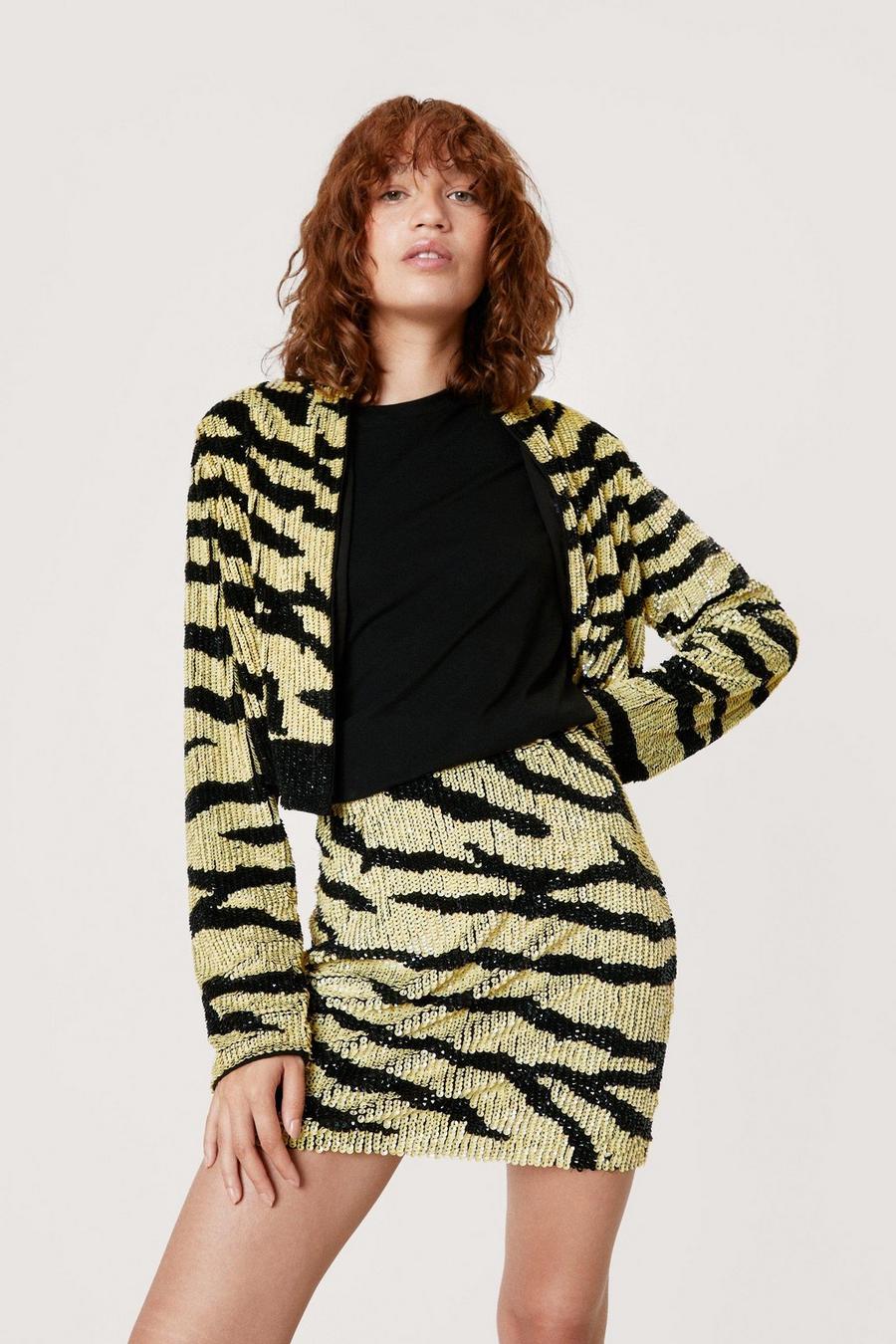 Yellow amarillo Zebra Print Sequin Jacket