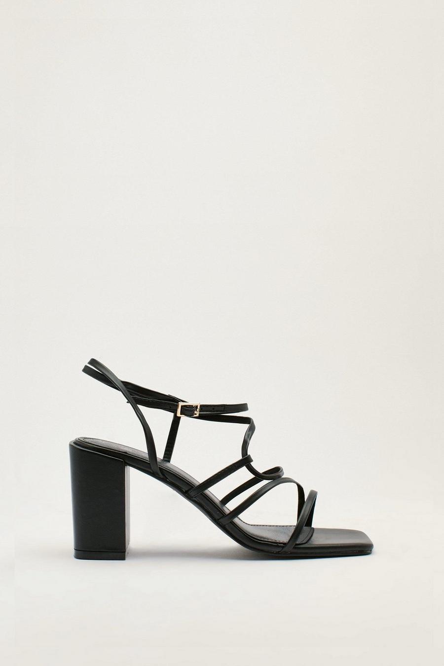 Faux Leather Midi Block Heel Flat Strappy Heels image number 1