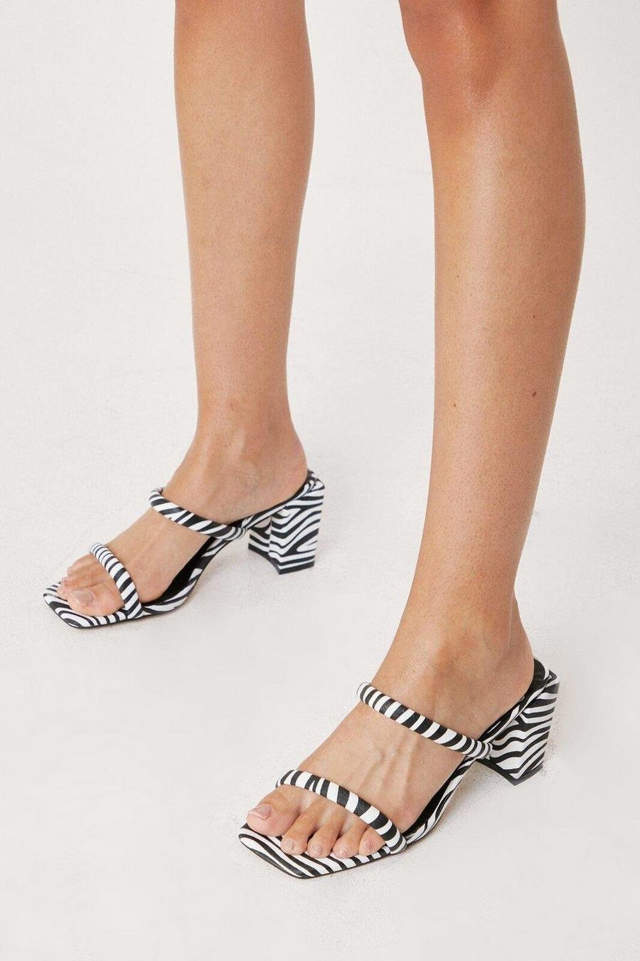 Black Faux Leather Zebra Print Heeled Mules image number 1