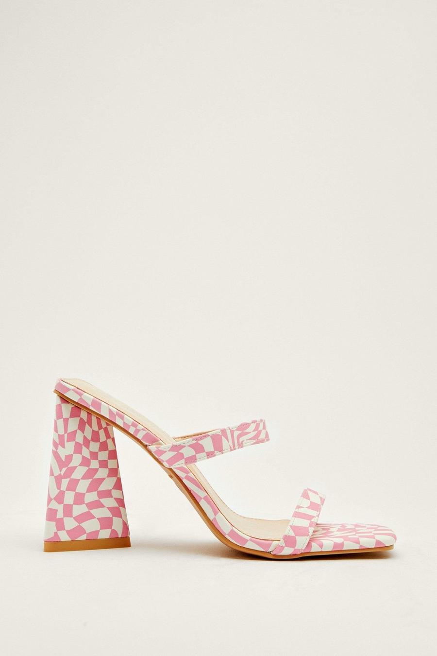 Baby pink Checkerboard Heeled Strap Mules