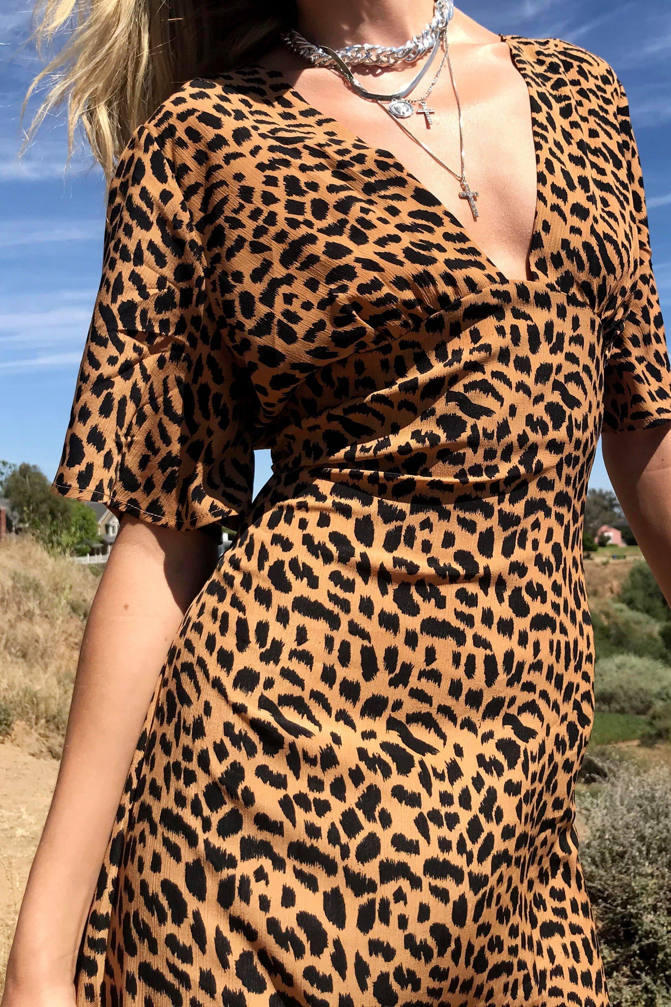 Leopard print dress with slit sale