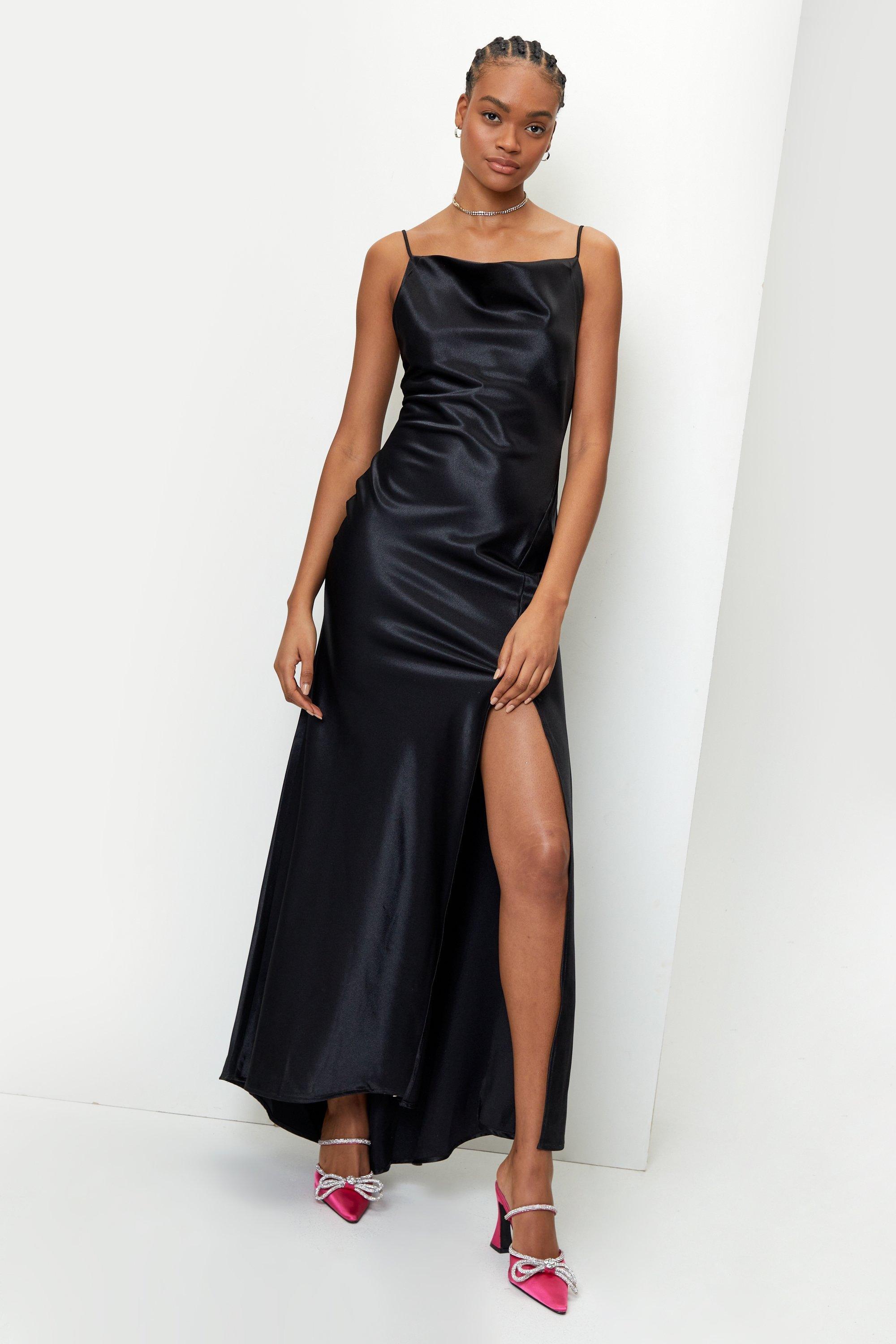 Cowl Neck Satin Maxi Slip Dress