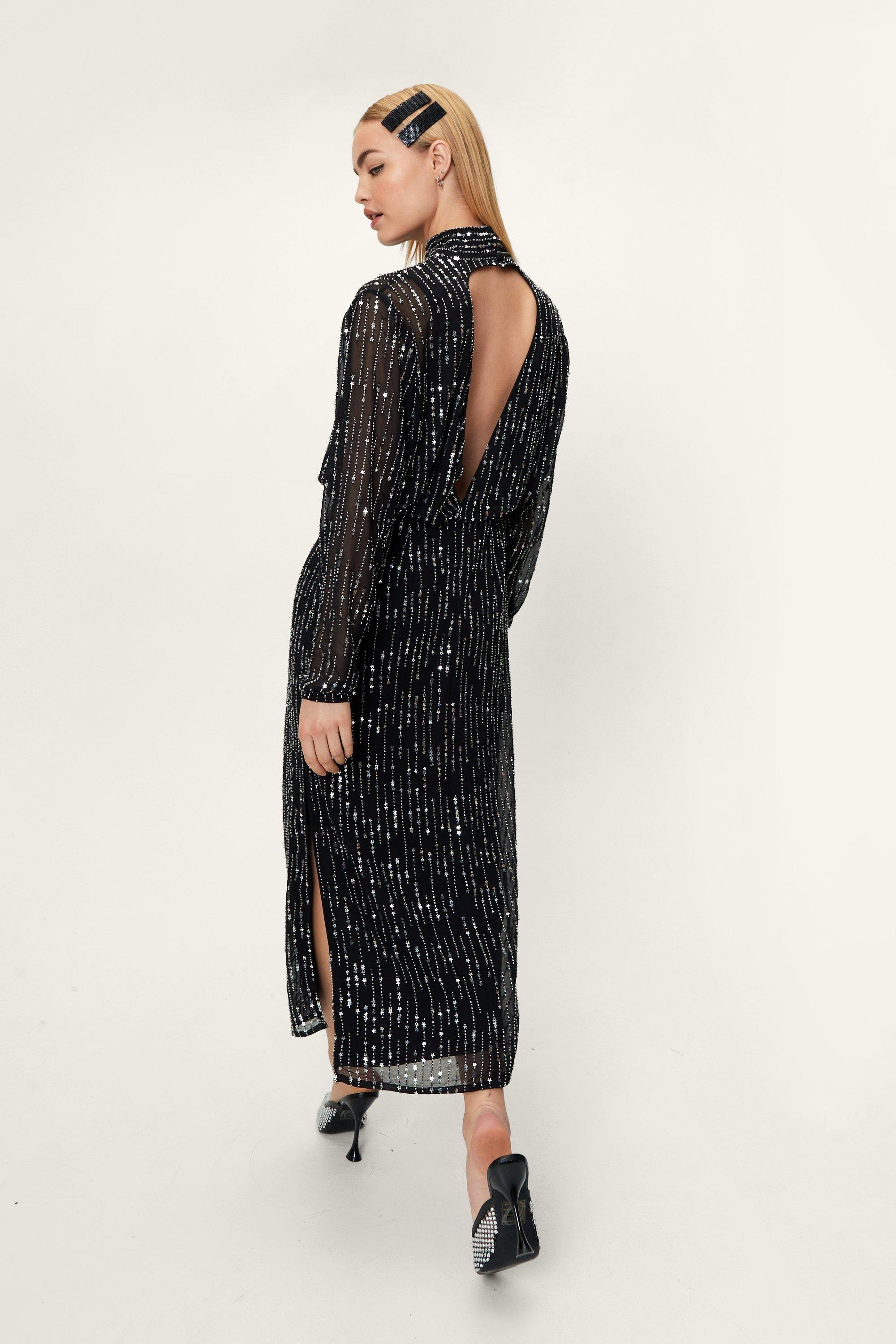 Black beaded 2024 midi dress