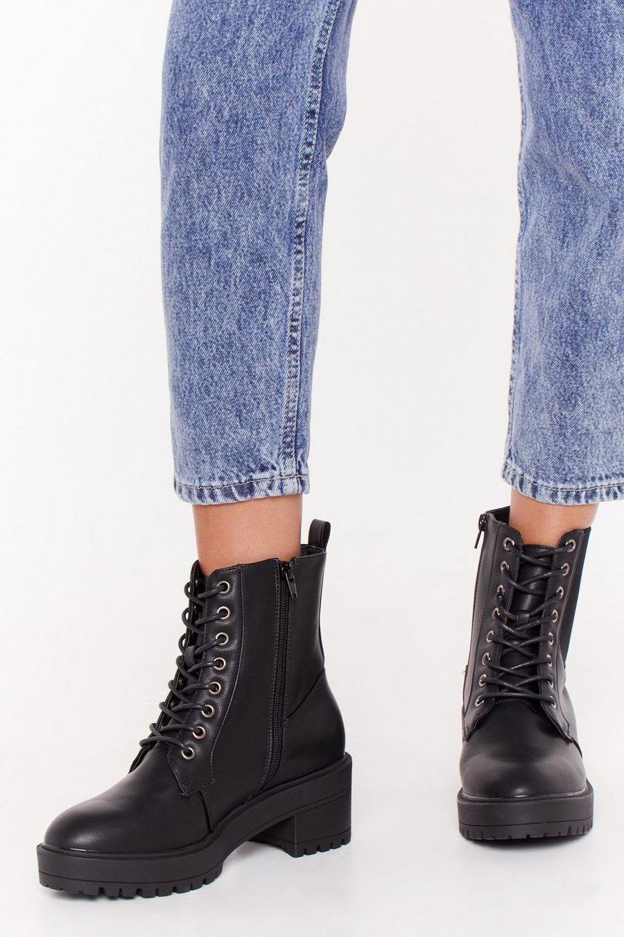 Black Together Faux Leather Lace-up Boots