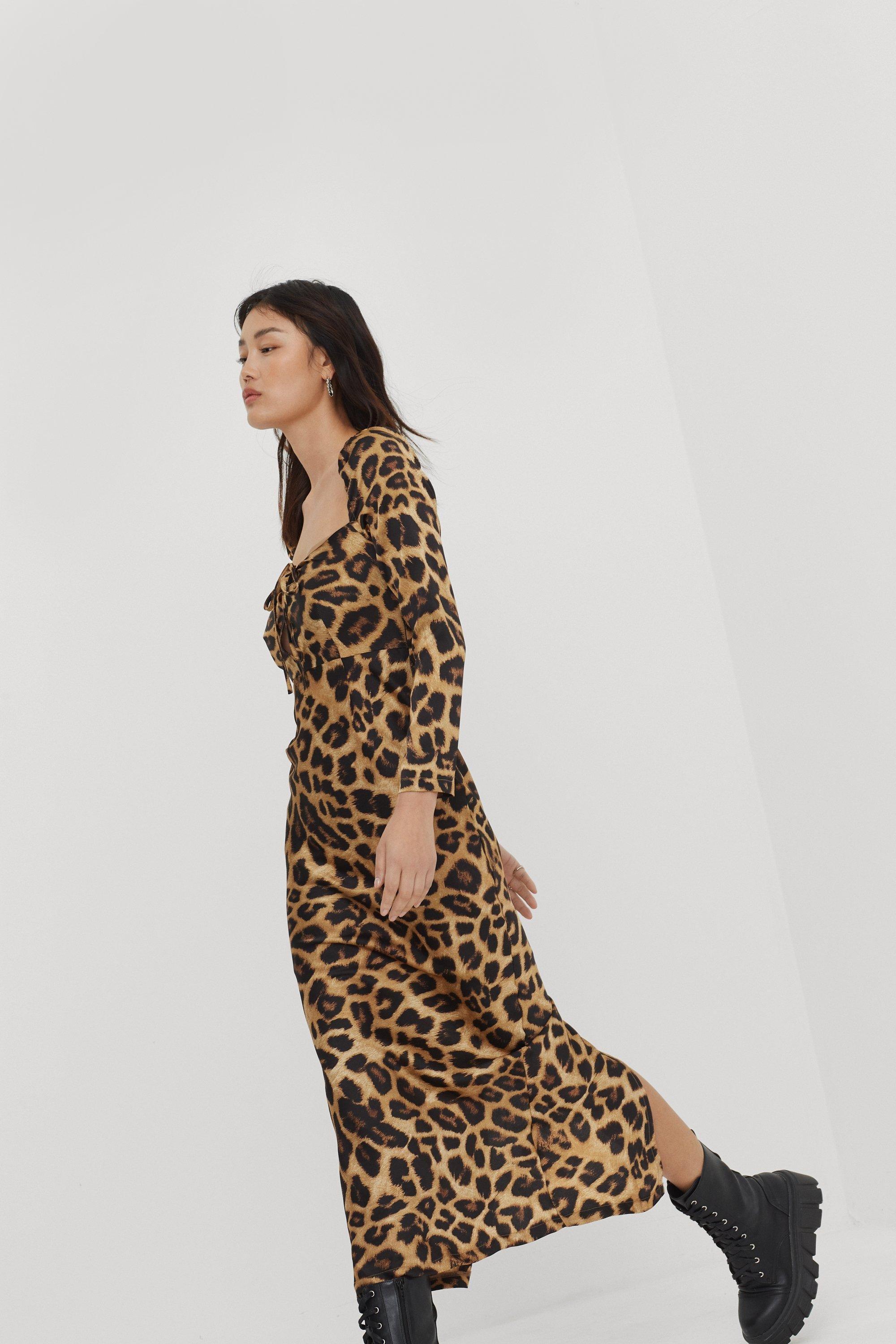 Square neck 2025 leopard print dress