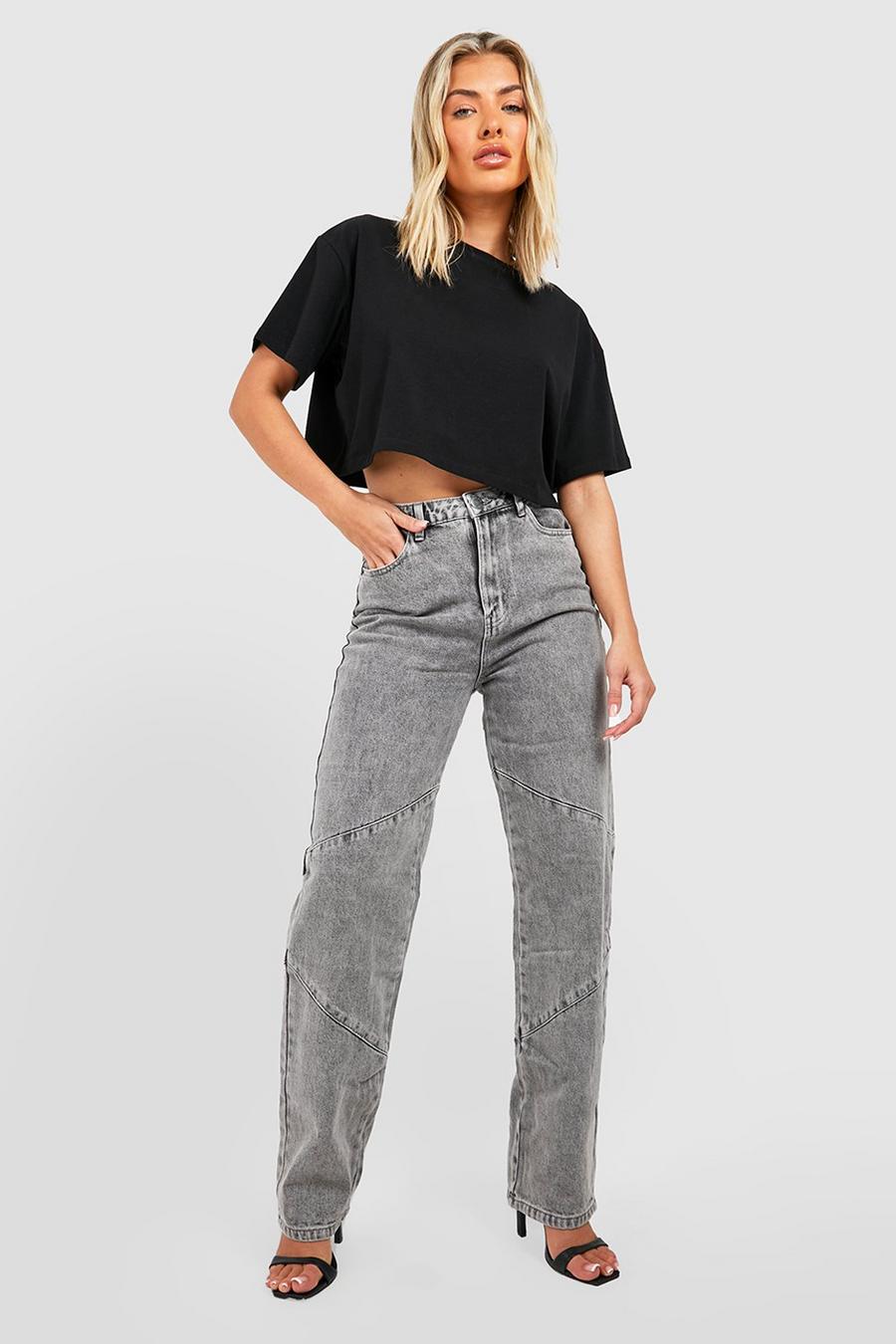 Grey grå Organic Seam Detail Straight Leg Jeans