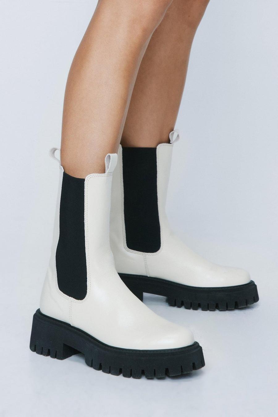 Off white Real Leather Longline Lug Chelsea Boots image number 1