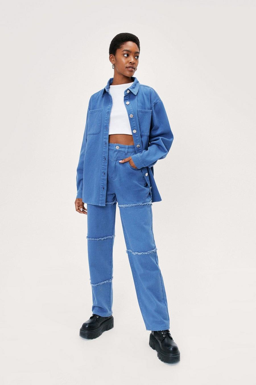 True blue Frayed Panelled Straight Leg Jeans image number 1