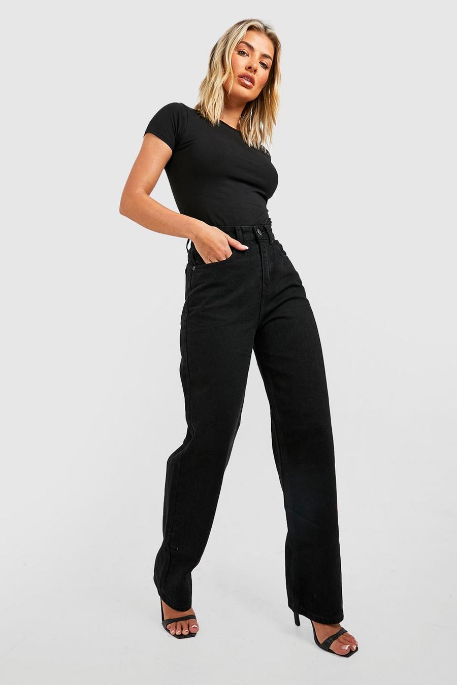 Black High Waisted Straight Leg Jeans image number 1