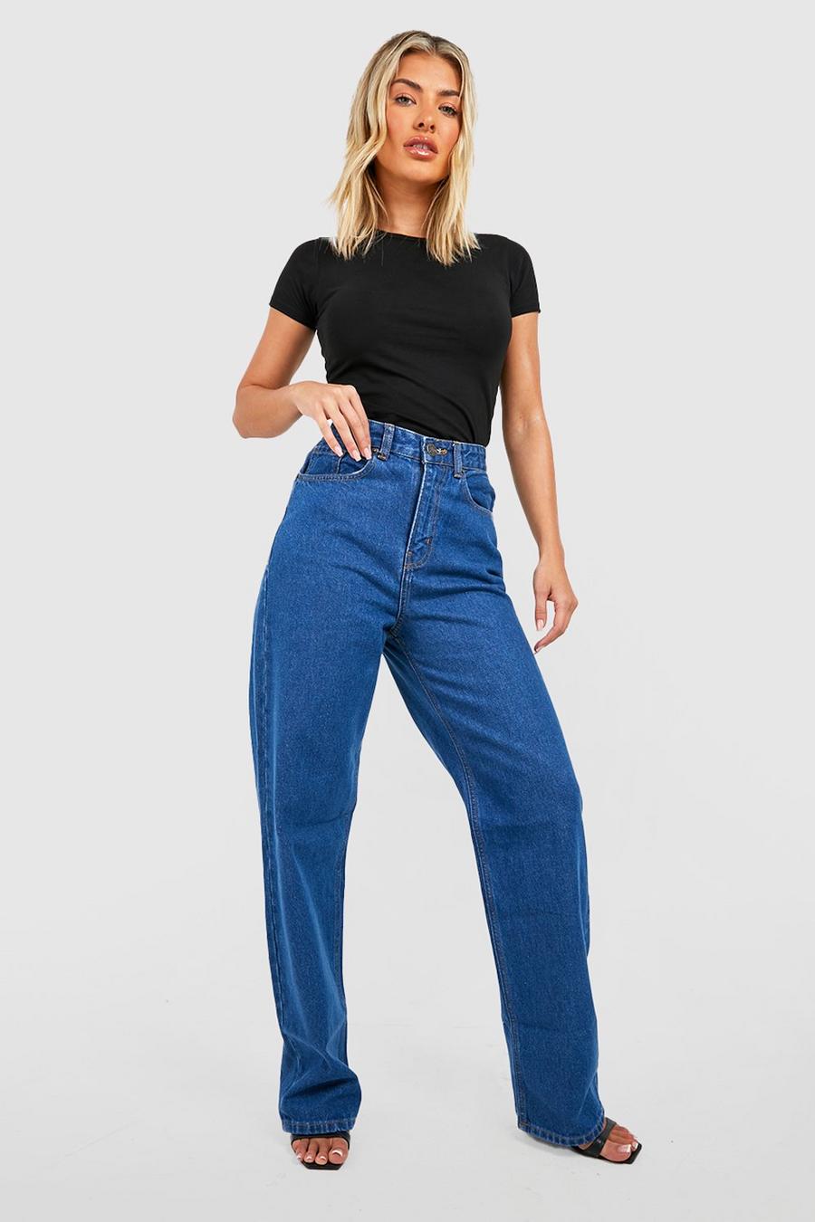 Dark blue High Waisted Straight Leg Jeans image number 1