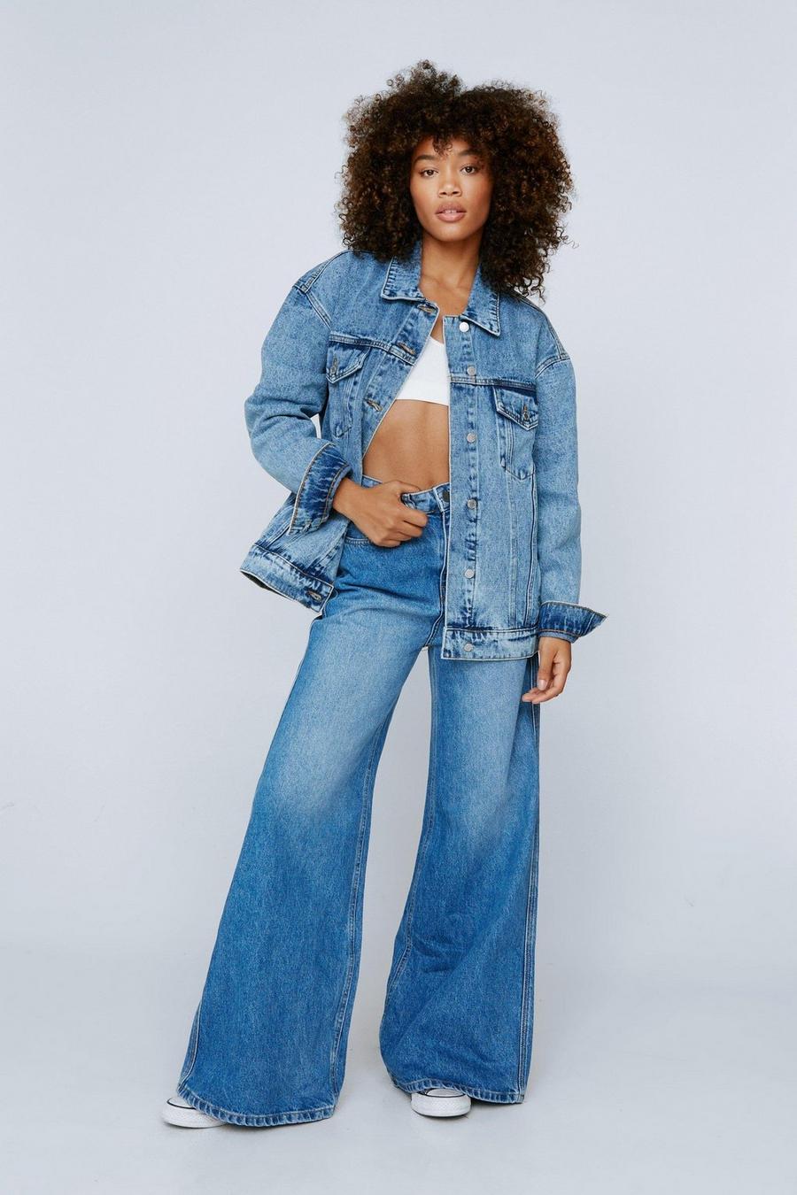 Mid blue Organic Super Wide Leg Faded Jeans image number 1