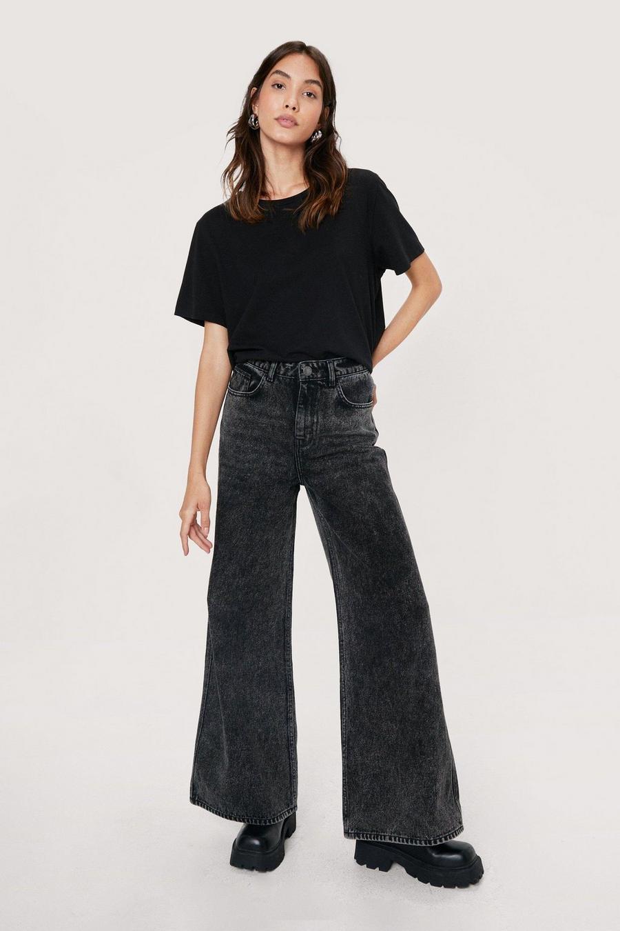 Washed black Organic Super Wide Leg Faded Jeans