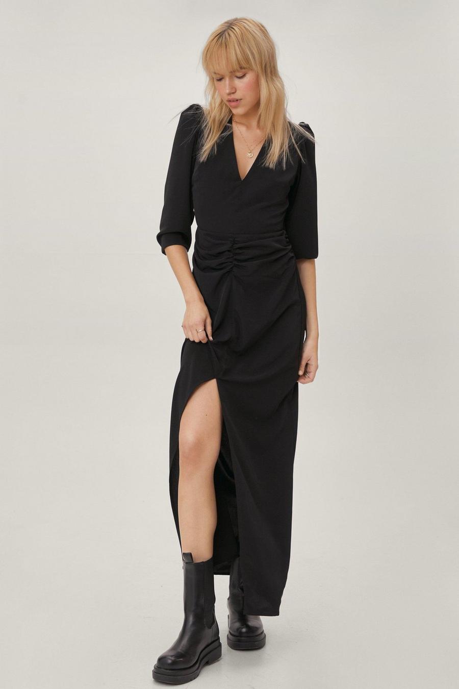 Ruched Front Plunge Maxi Dress image number 1