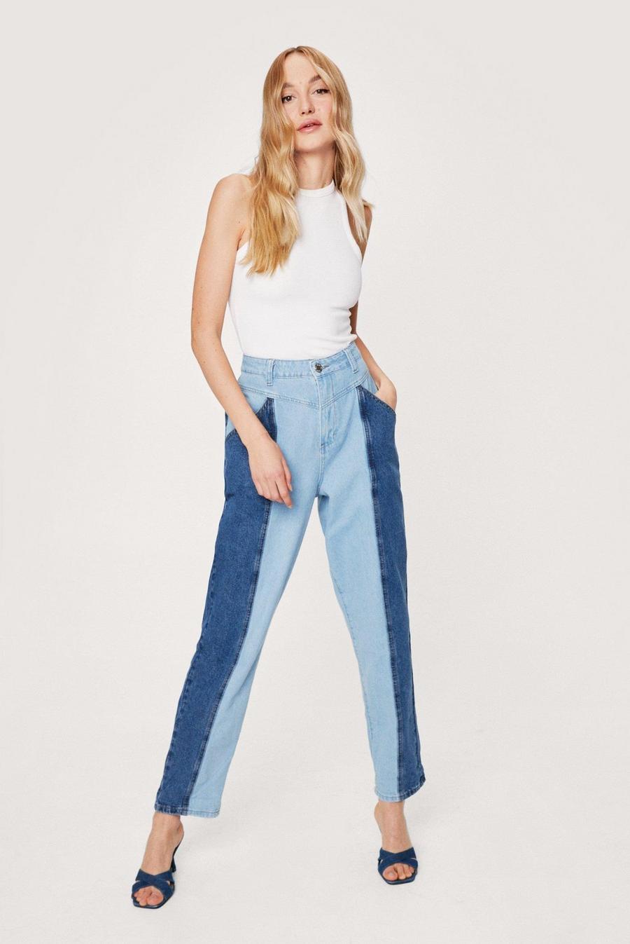 Jeans affusolati in denim in due toni image number 1