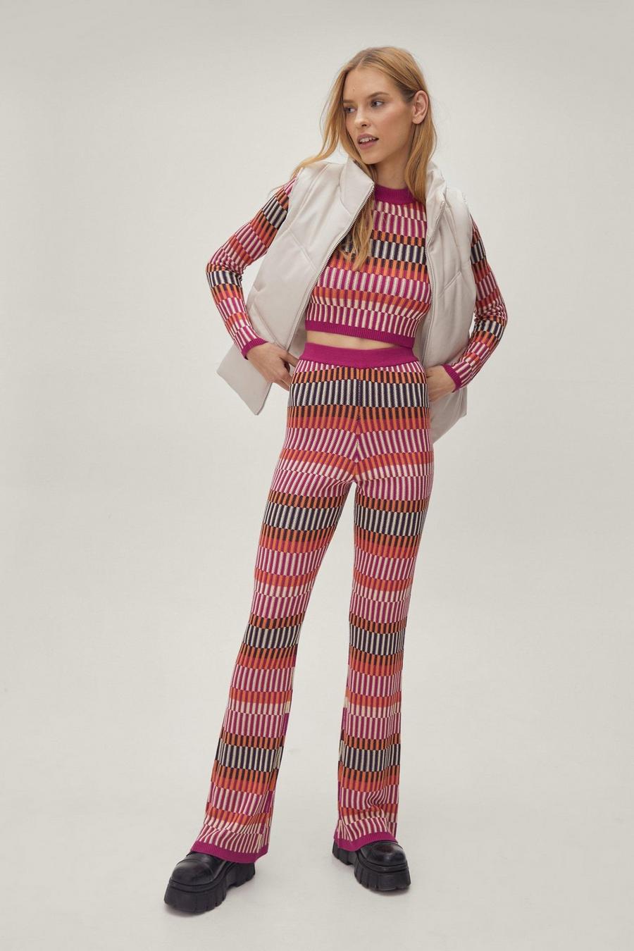 Contrast Stripe Knitted Wide Leg Pants image number 1
