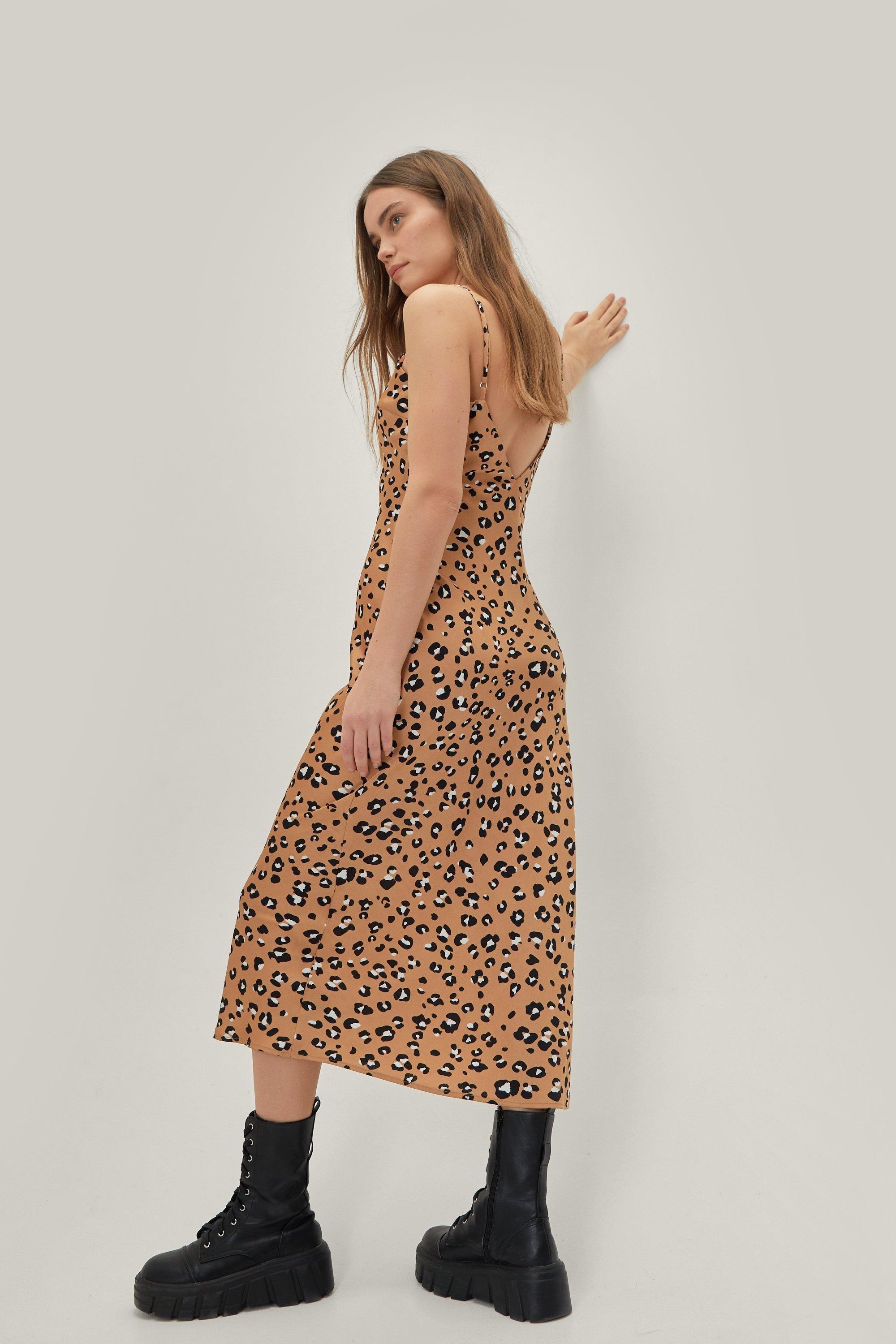 Leopard slip sales midi dress