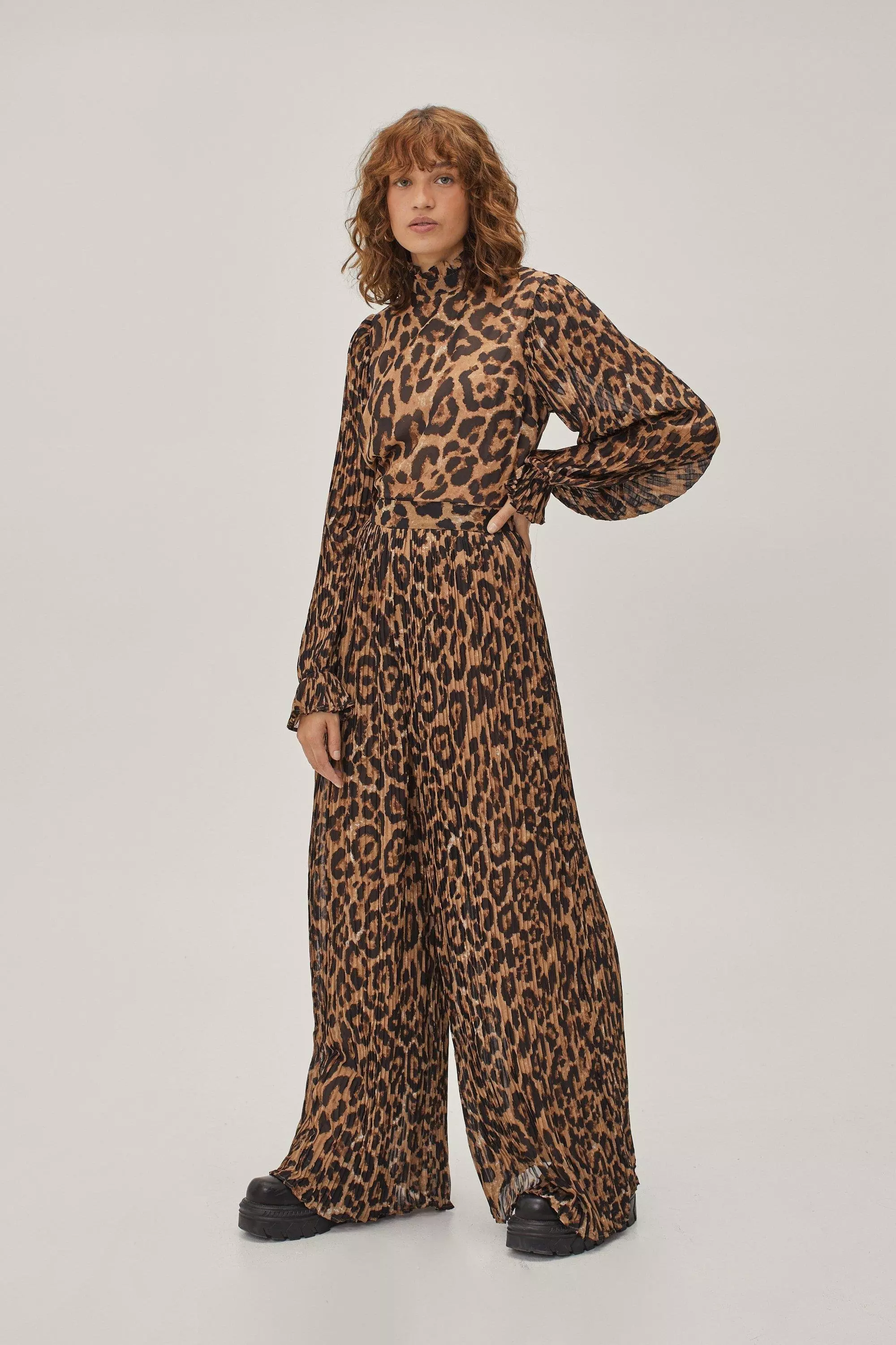 High neck bell sleeve wide leg jumpsuit with belt online