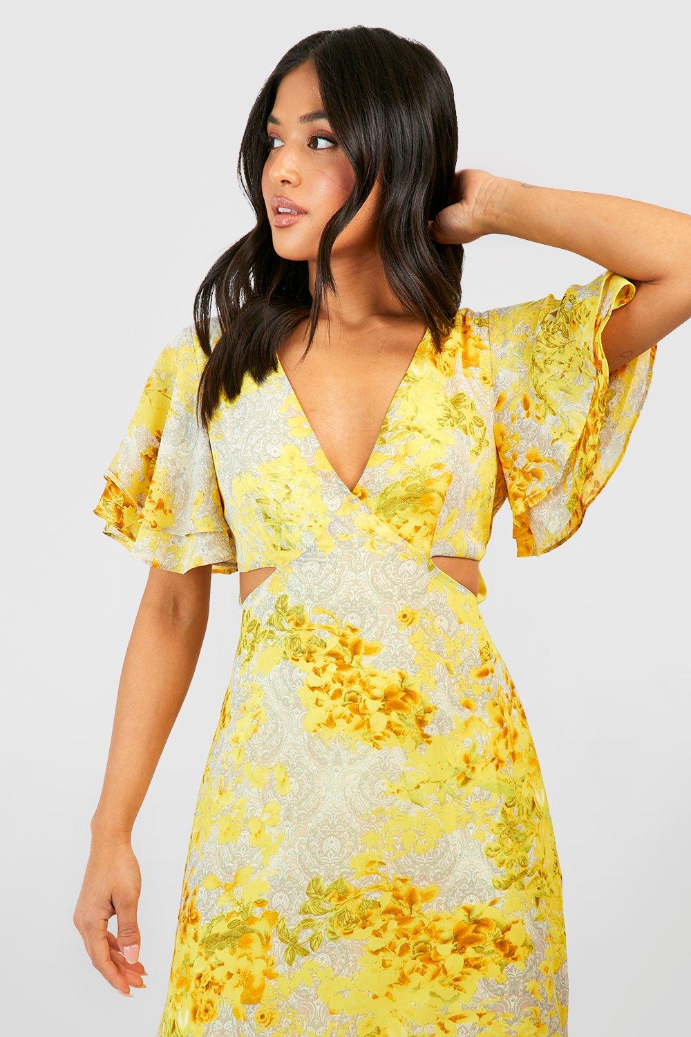 Boohoo yellow floral discount dress