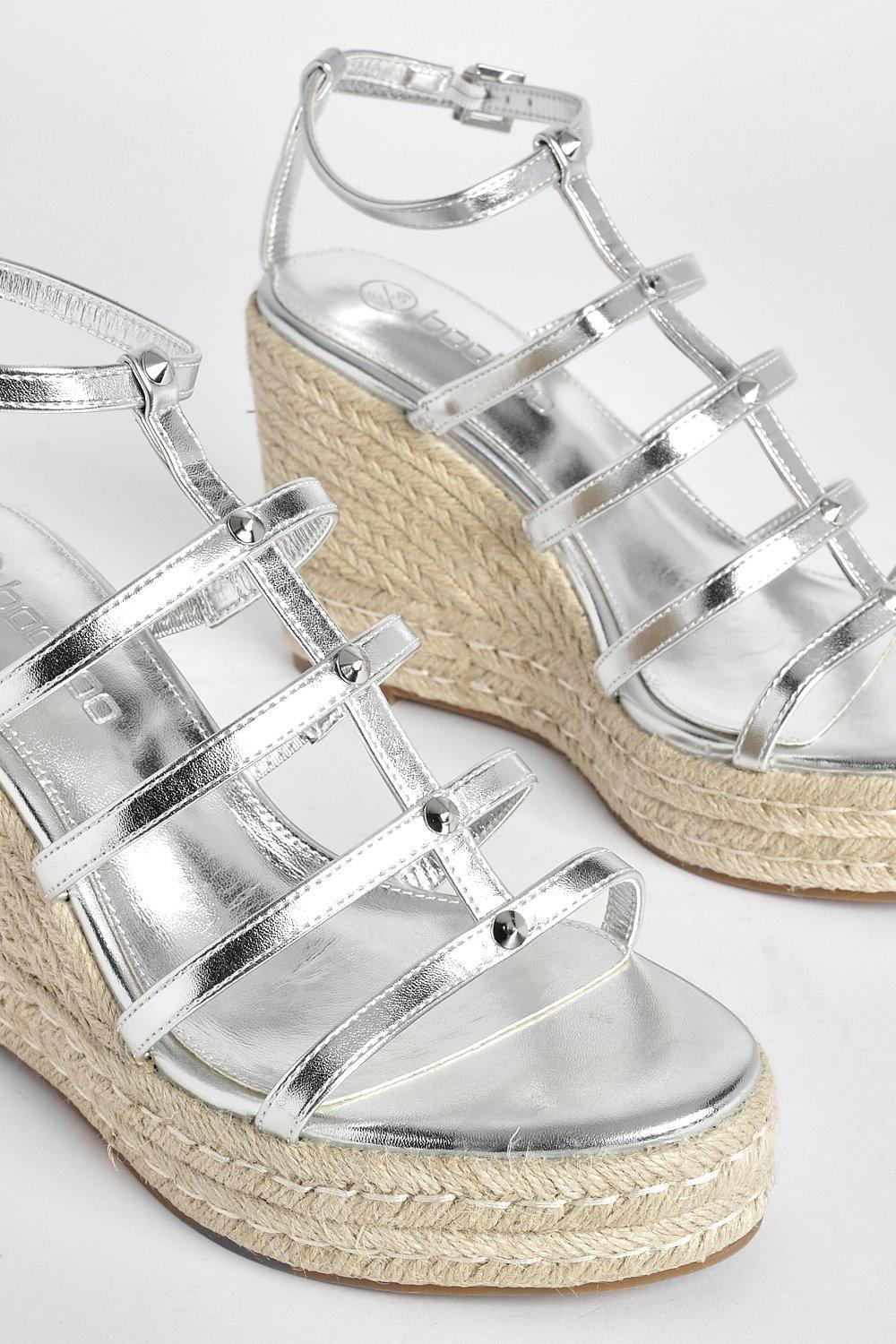 Silver wedge sandals online wide width