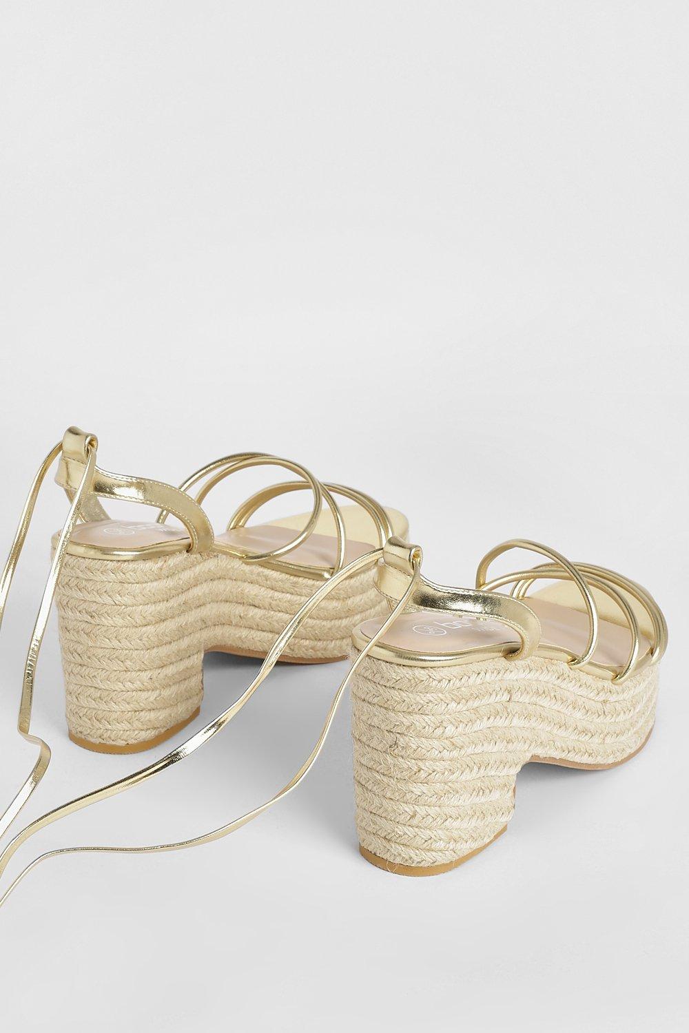 Wide Width Metallic Padded Multi Strap Espadrille Wedges