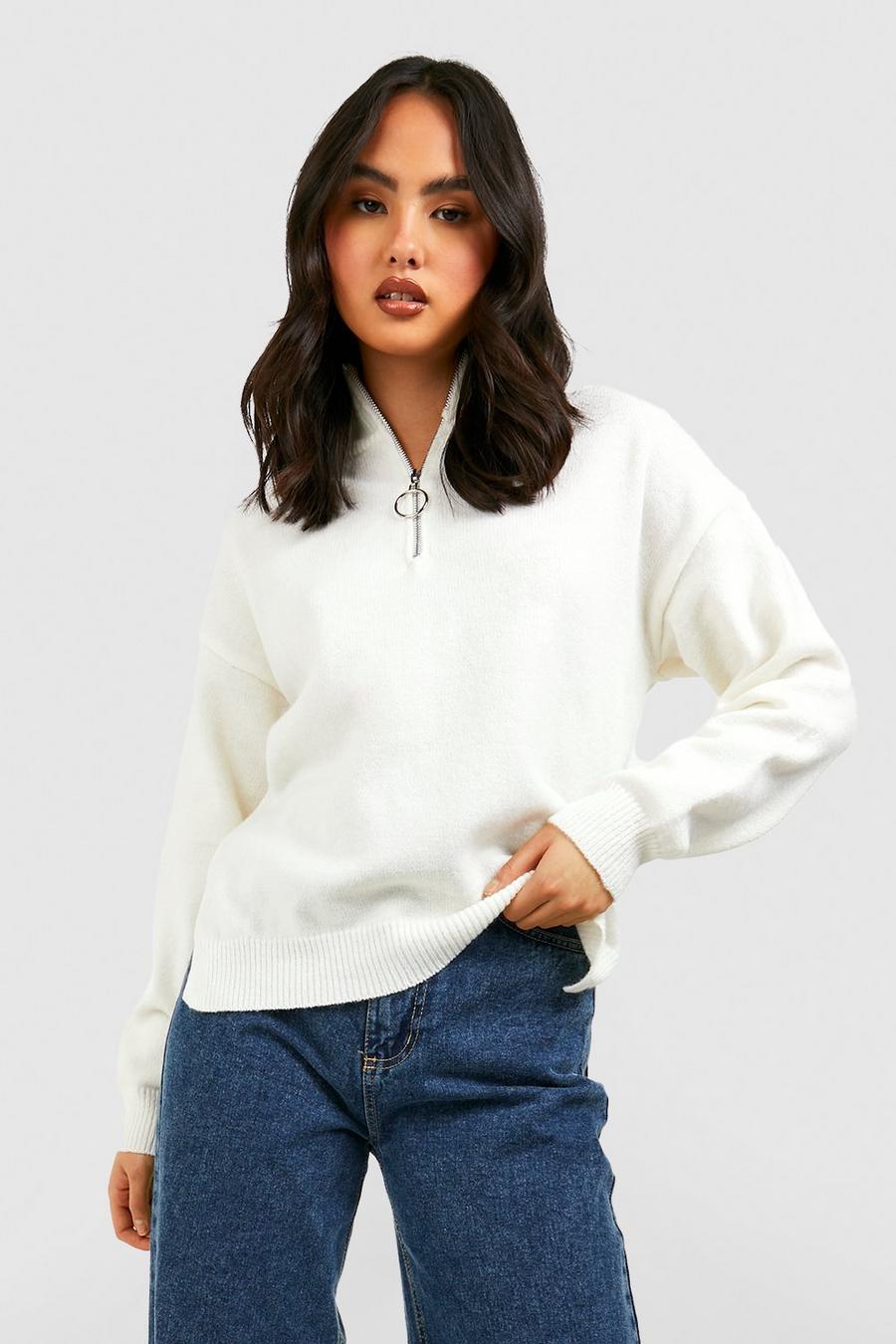 White Half Zip Sweater image number 1