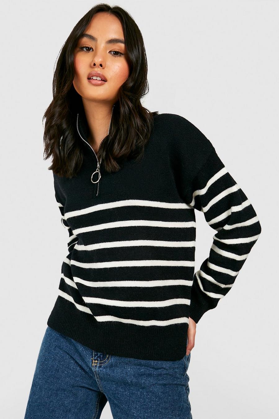 Black Half Zip Stripe Sweater image number 1