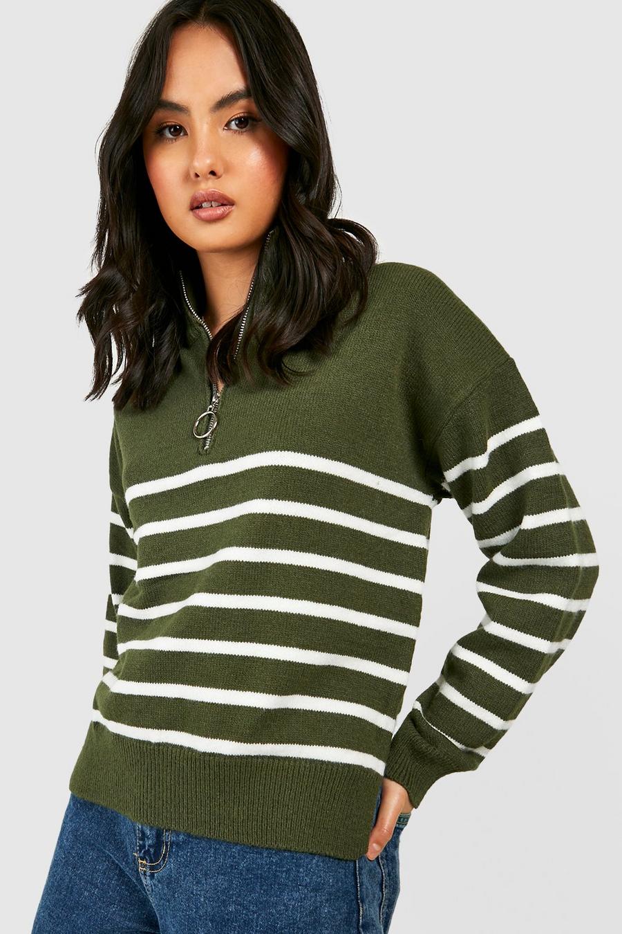 Green Half Zip Stripe Sweater image number 1