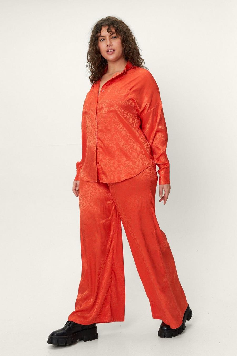 Orange Plus Floral Jacquard Co Ord Wide Leg Pants image number 1