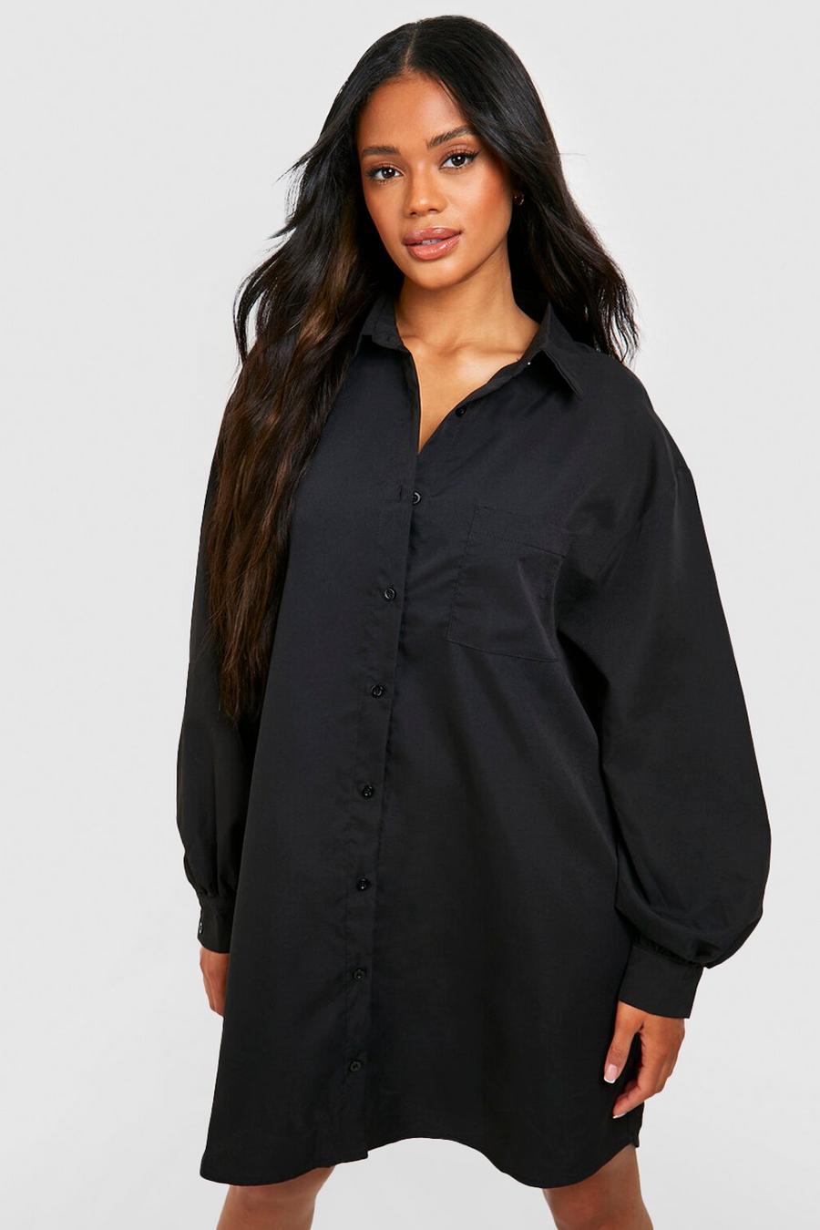 Vestido camisero oversize de popelina, Black image number 1