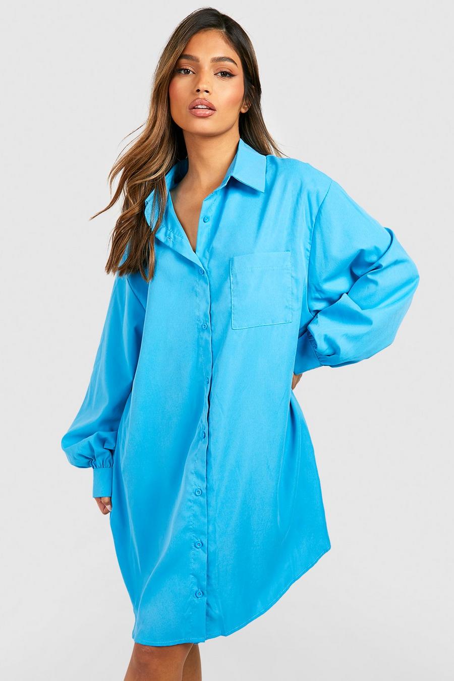Blue Oversized Poplin Shirt Dress image number 1