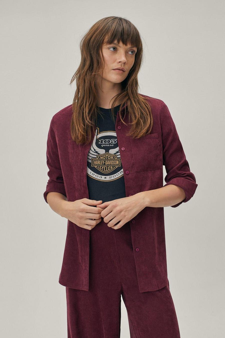 Burgundy red Cord Pocket Front Coord Shirt