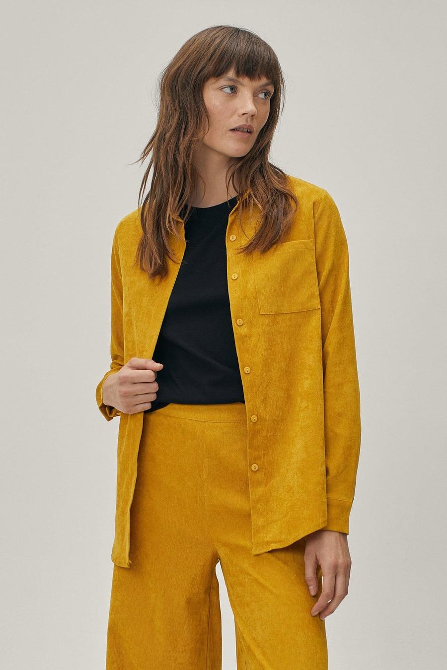 Camicia coordinata in velluto a coste con tasche frontali, Mustard giallo