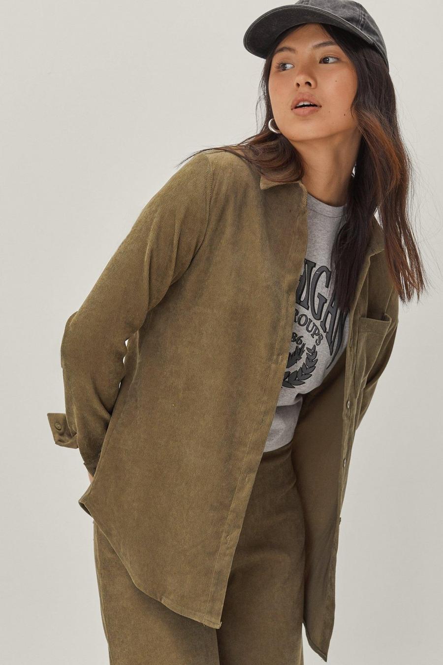 Olive green Cord Pocket Front Coord Shirt