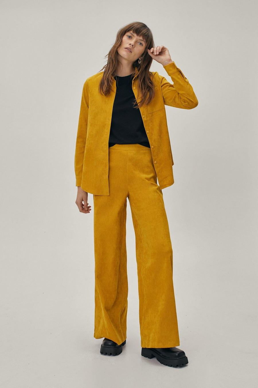Mustard Cord Wide Leg Coord Pants image number 1