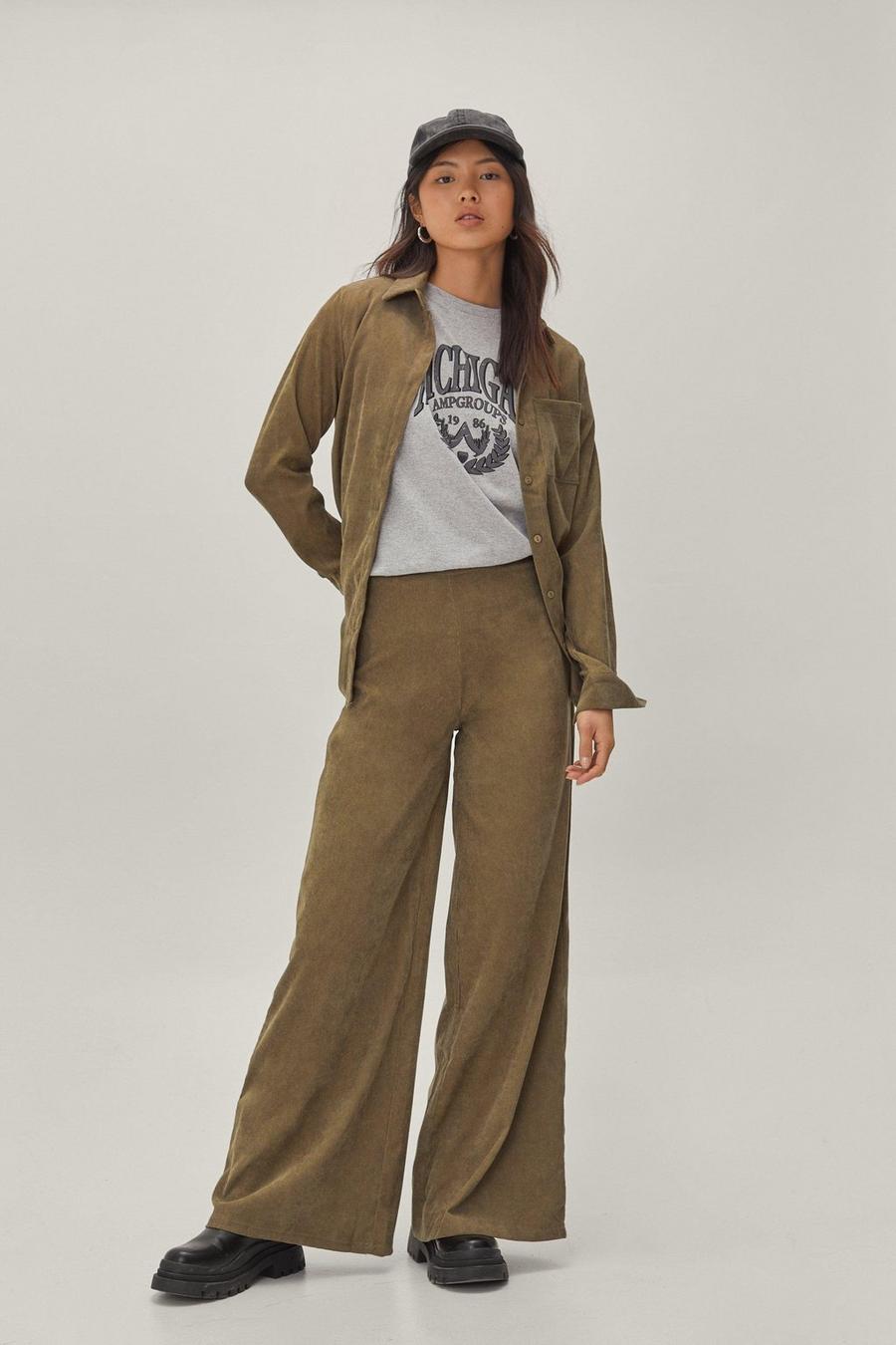Olive Cord Wide Leg Coord Pants image number 1