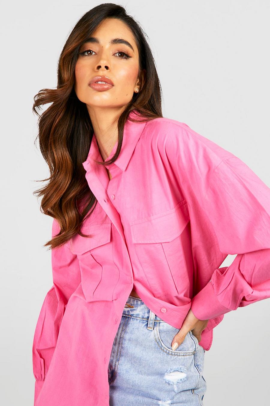 Camicia oversize in cotone popeline stile Utility, Pink image number 1