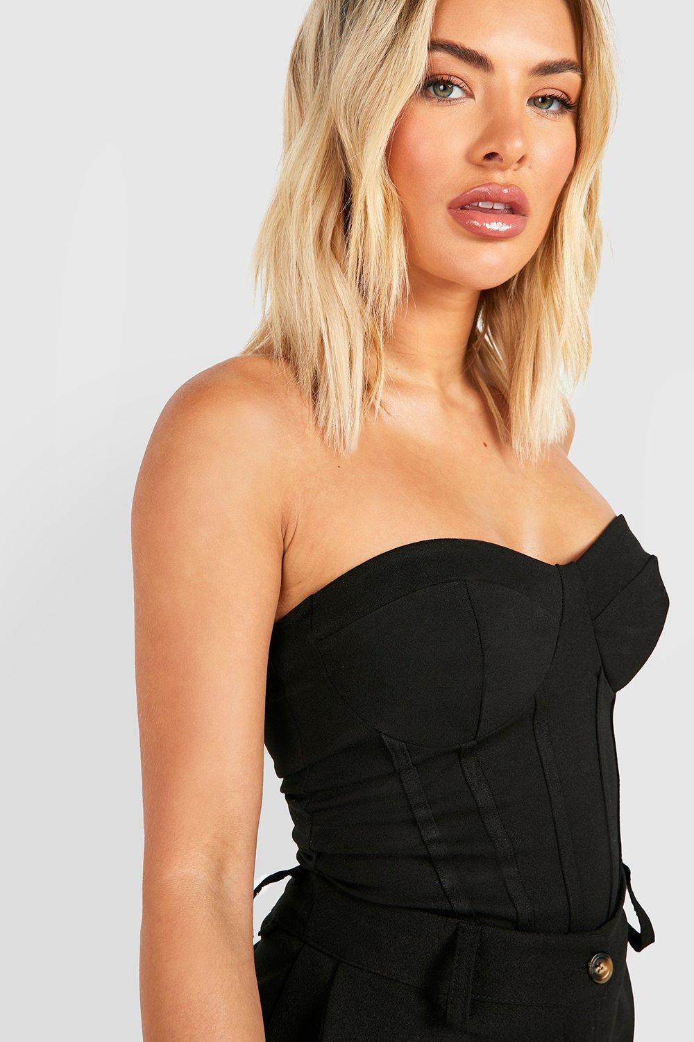 Buy Boohoo Zip Detail Bandeau Corset Top In Black