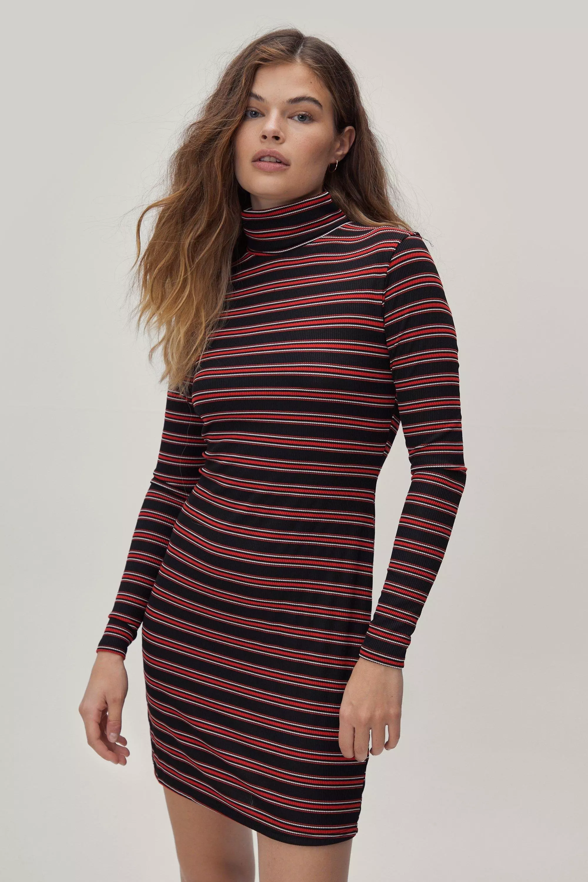 Striped mock cheap neck dress