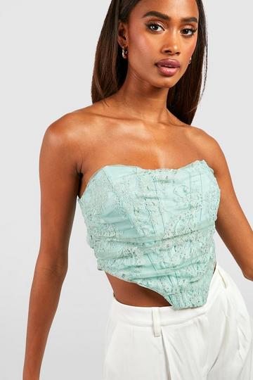 Lace Ruched Pointed Corset Top sage