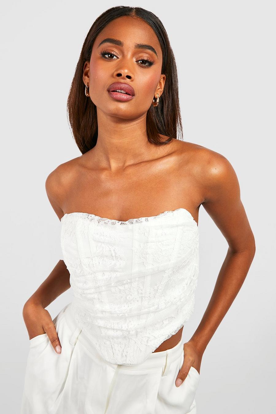White Lace Ruched Pointed Corset Top
