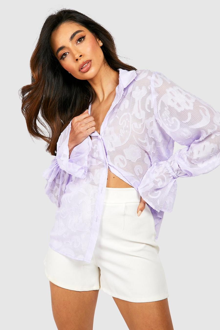 Lilac Jacquard Chiffon Oversized Shirt