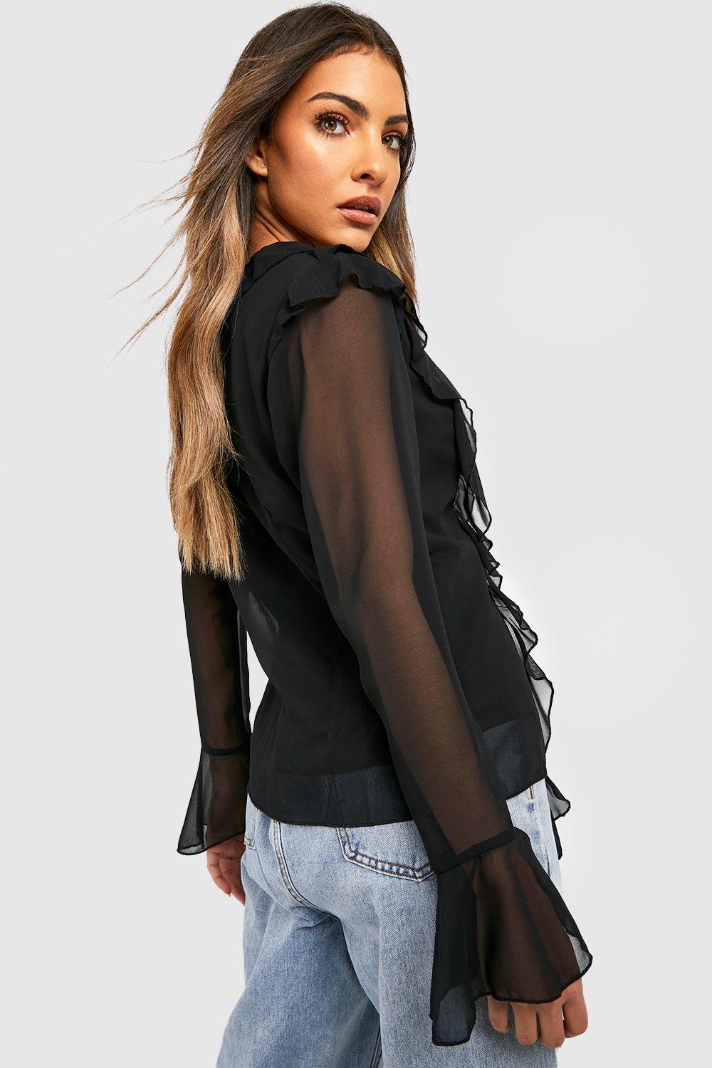 Lace up ruffle store top