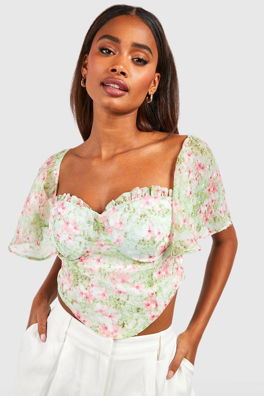 Puff Sleeve Floral Corset Top
