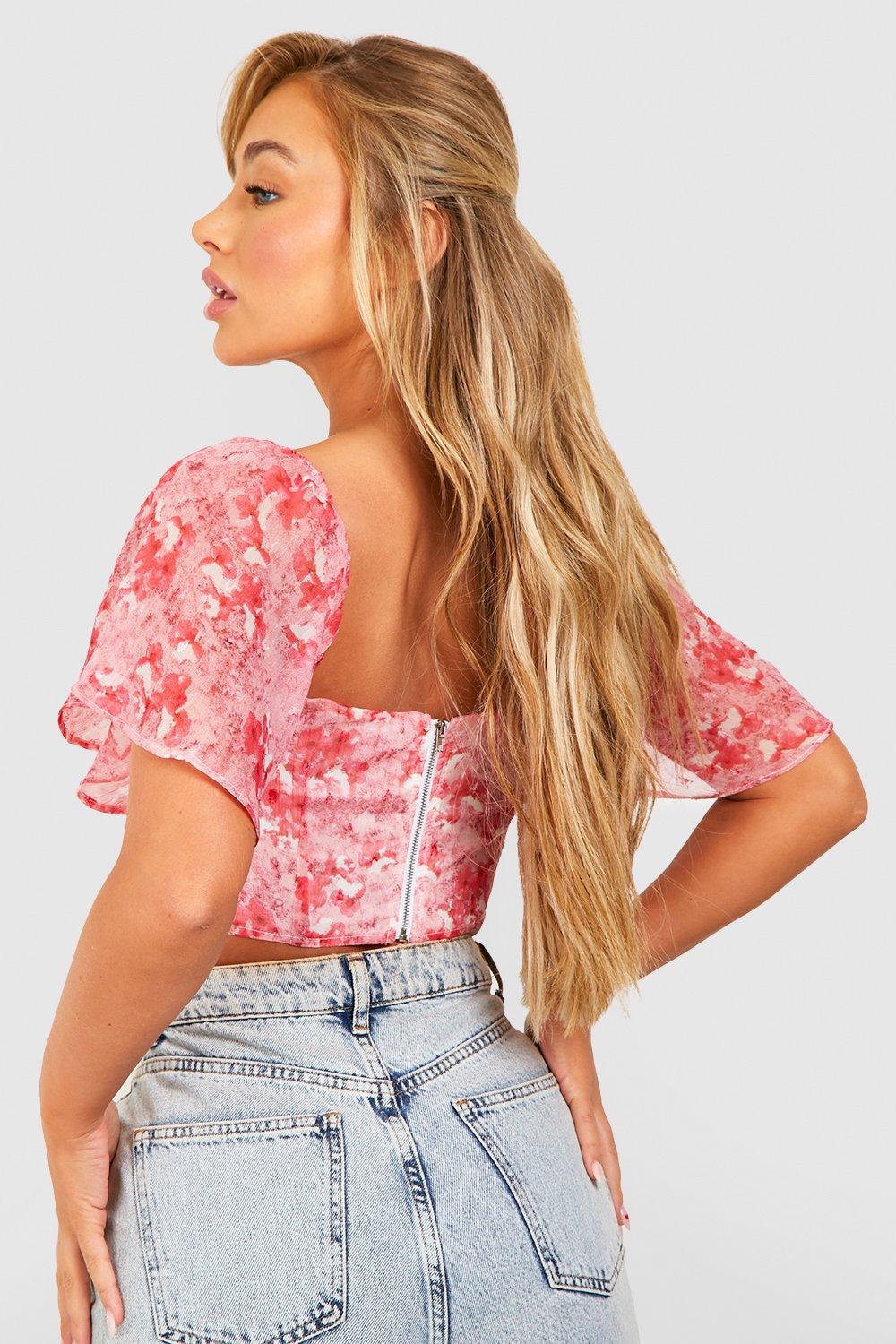 Angel Sleeve Floral Corset Top