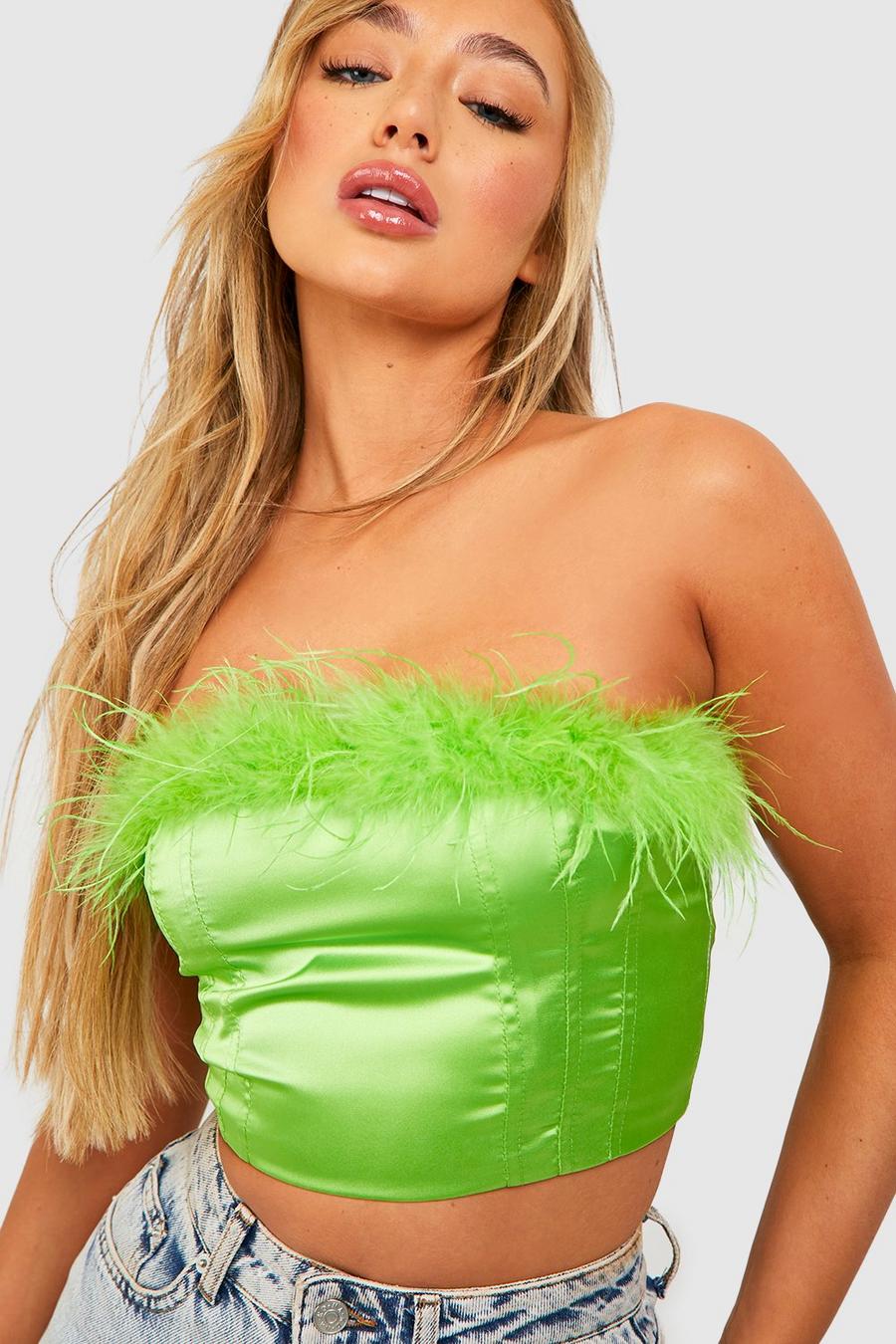 Lime Feather Trim Bandeau Top image number 1