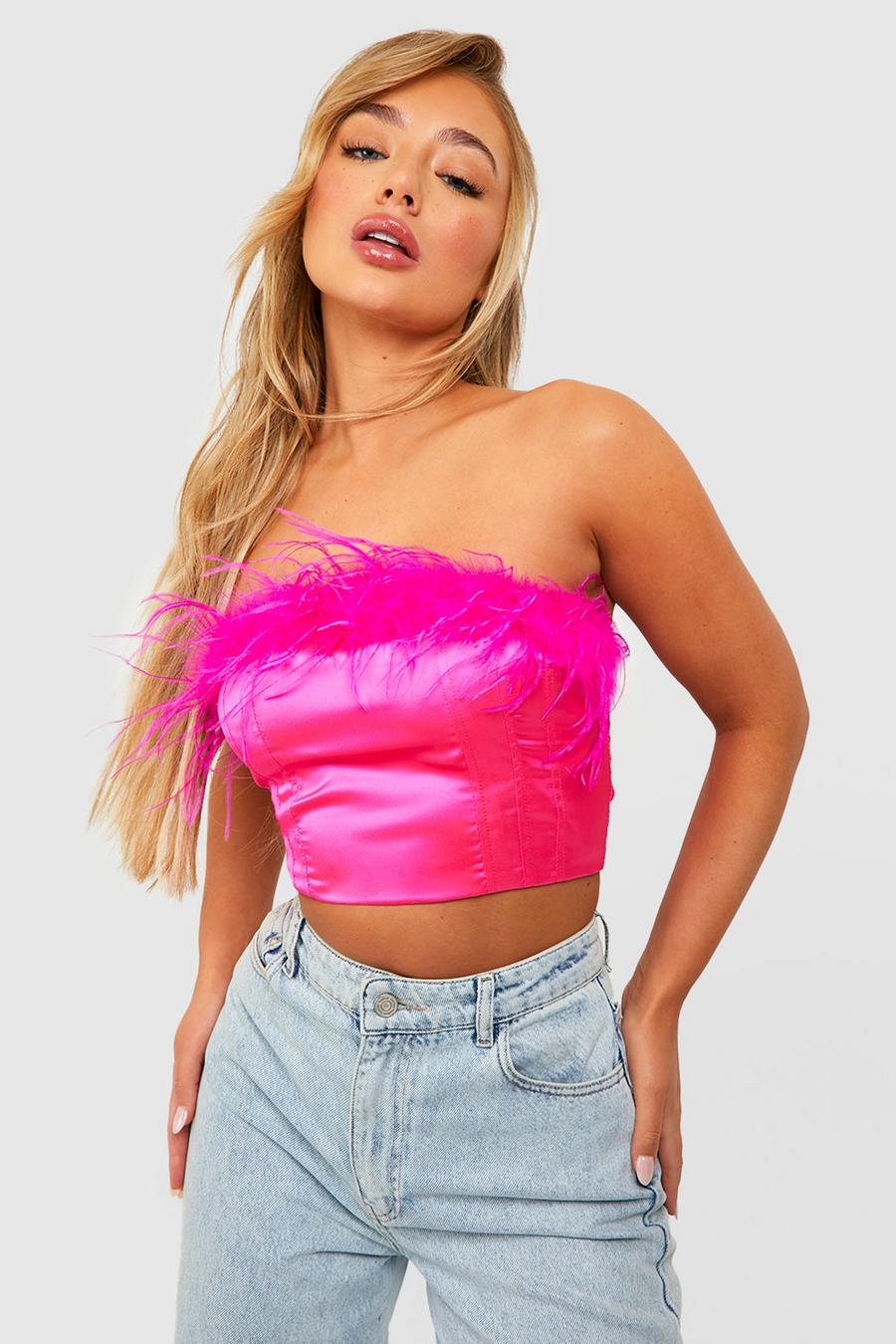 Pink Feather Trim Bandeau Top image number 1